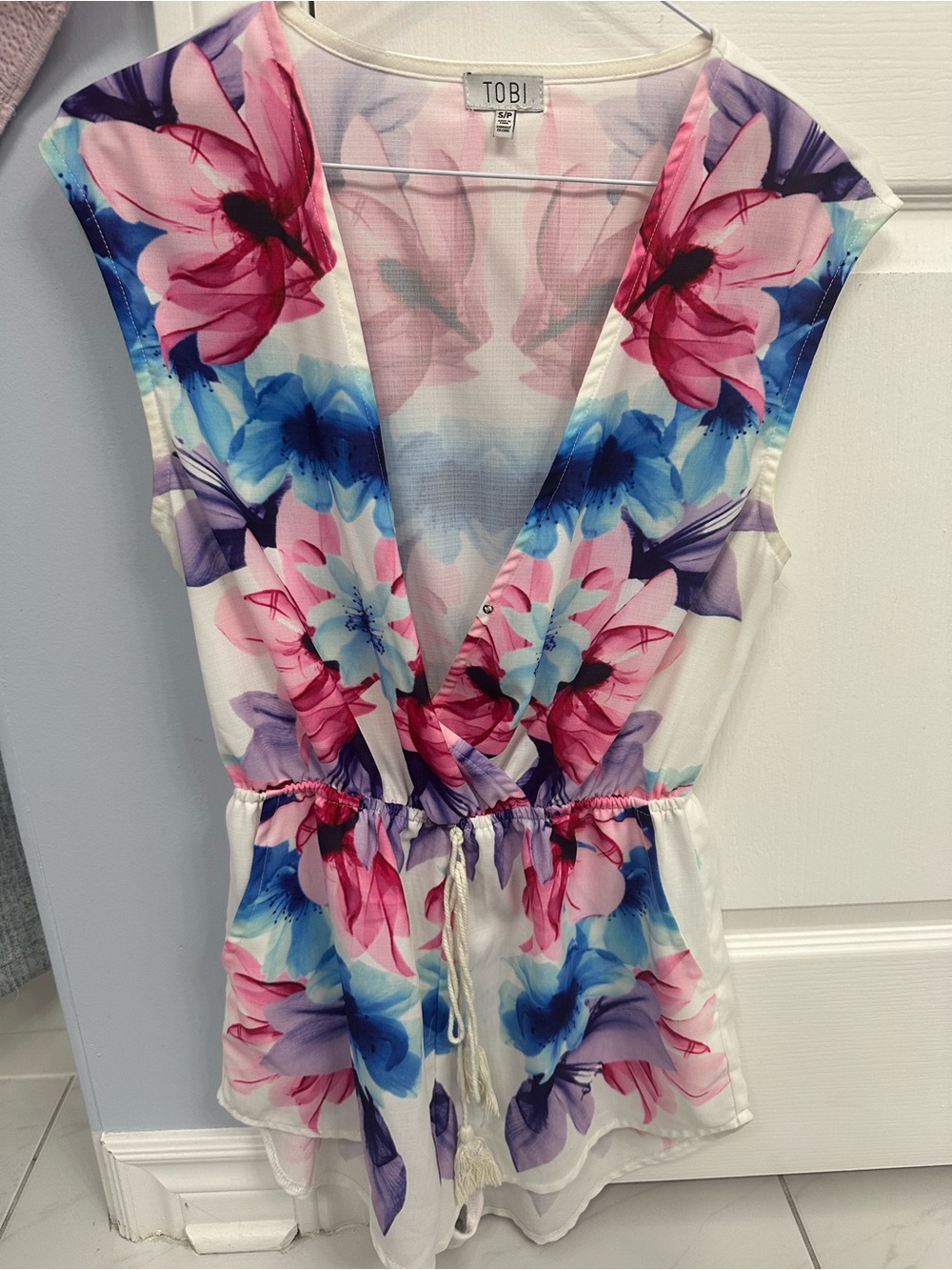 Tobi Pink, Blue & Purple Floral V-Neck One-Piece Romper